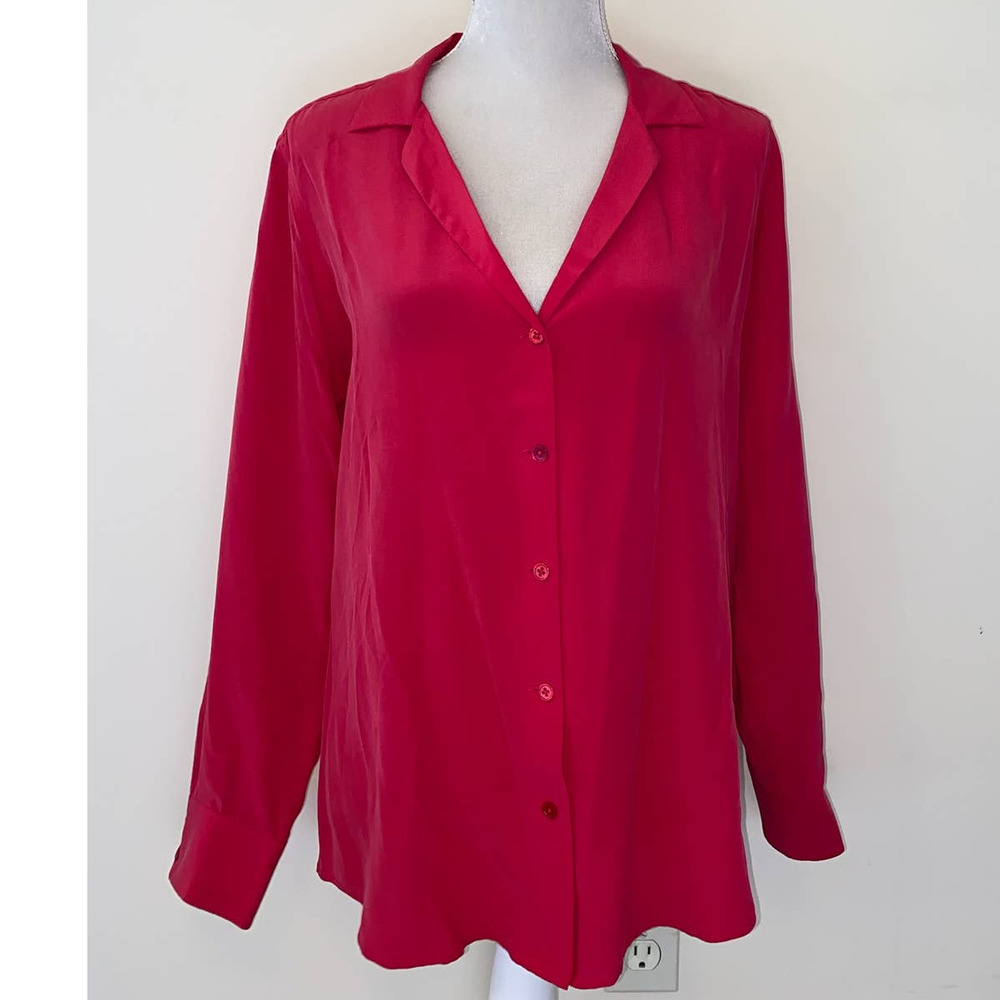 RED BUTTON-DOWN BLOUSE EQUIPMENT FEMME SIZE LARGE